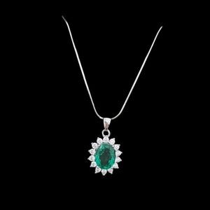 1.74 Carat Emerald Sterling Silver Diana Necklace